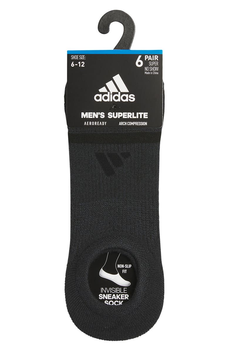 adidas 6-Pack Superlite No-Show Socks, Alternate, color, Black/ Night Grey