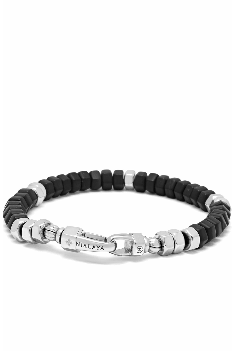 Hexagon Black Onyx Beaded Bracelet, Main, color, Black Onyx / Silver