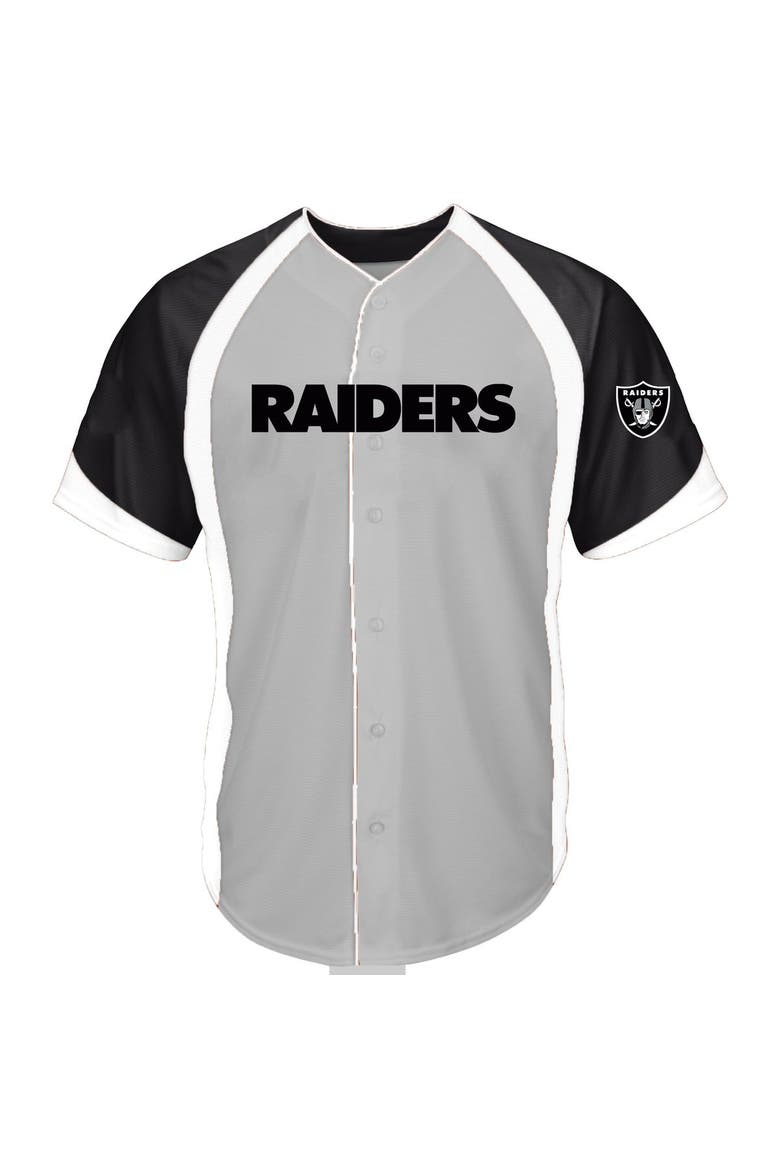 Men's Fanatics  Gray Las Vegas Raiders Big & Tall Button-Up Raglan Fashion Top, Main, color, Gray