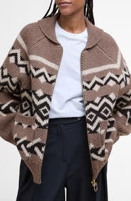 Barbour Klara Heritage Jacquard Wool Blend Zip-Up Cardigan