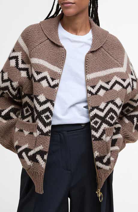 Barbour Klara Heritage Jacquard Wool Blend Zip-Up Cardigan