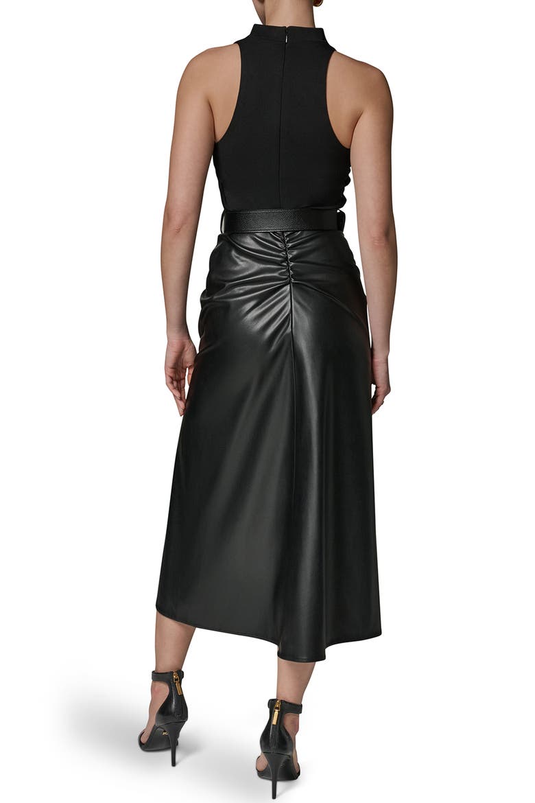 Jersey & Faux Leather Midi Dress, Alternate, color, BLACK/ BLACK