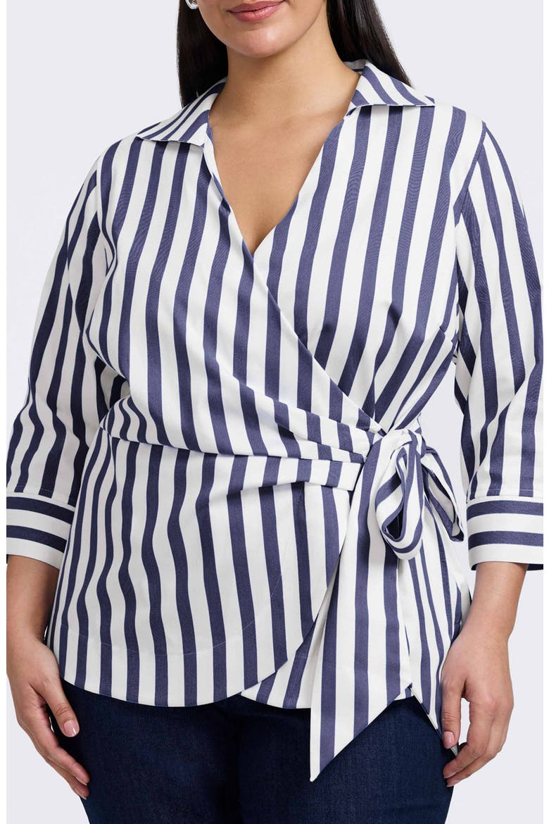 Salina Stripe Cotton Blend Wrap Shirt, Main, color, NAVY/ WHITE