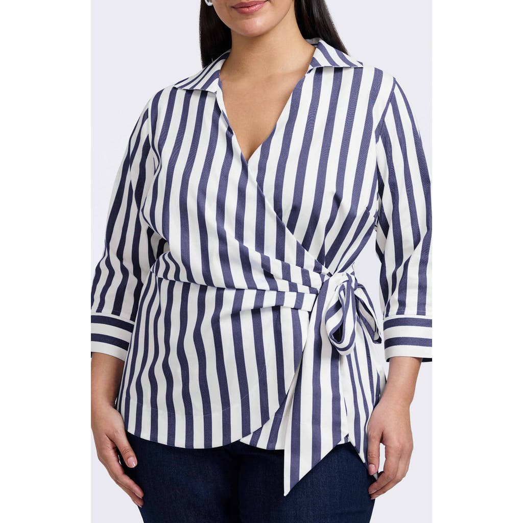 Foxcroft Salina Stripe Cotton Blend Wrap Shirt