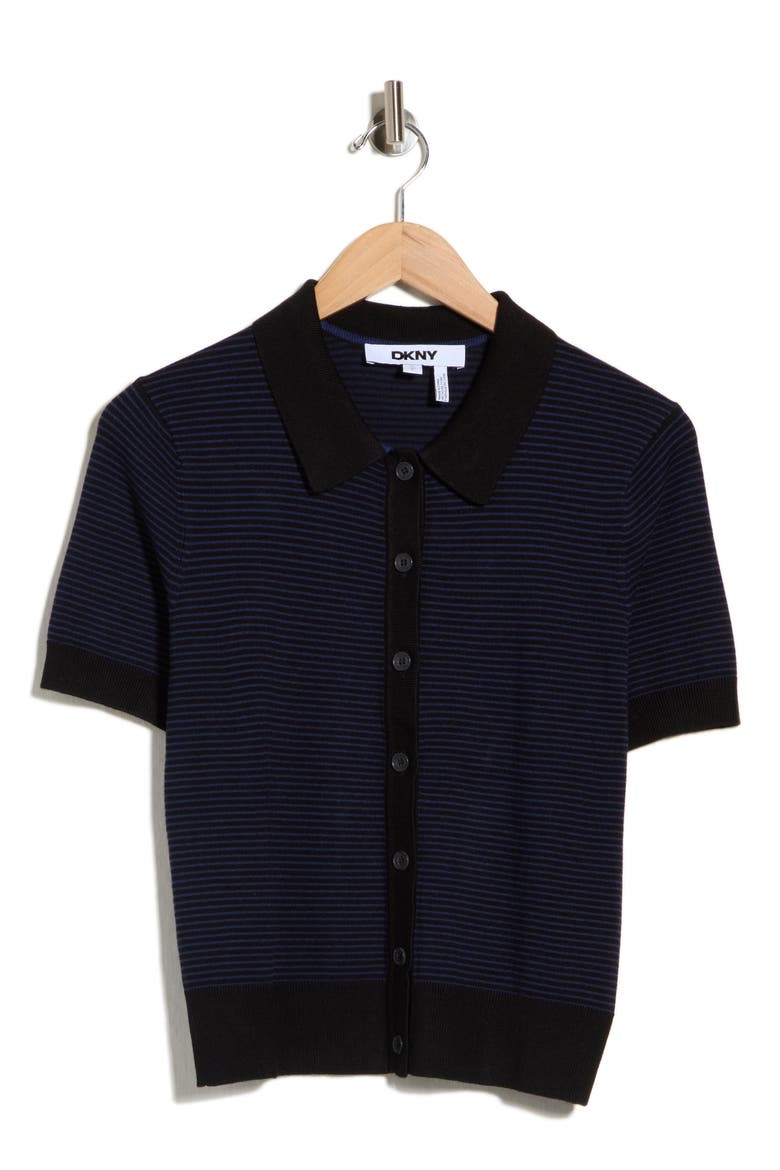 Striped Short Sleeve Sweater, Alternate, color, BLACK/ INTREPID BLUE
