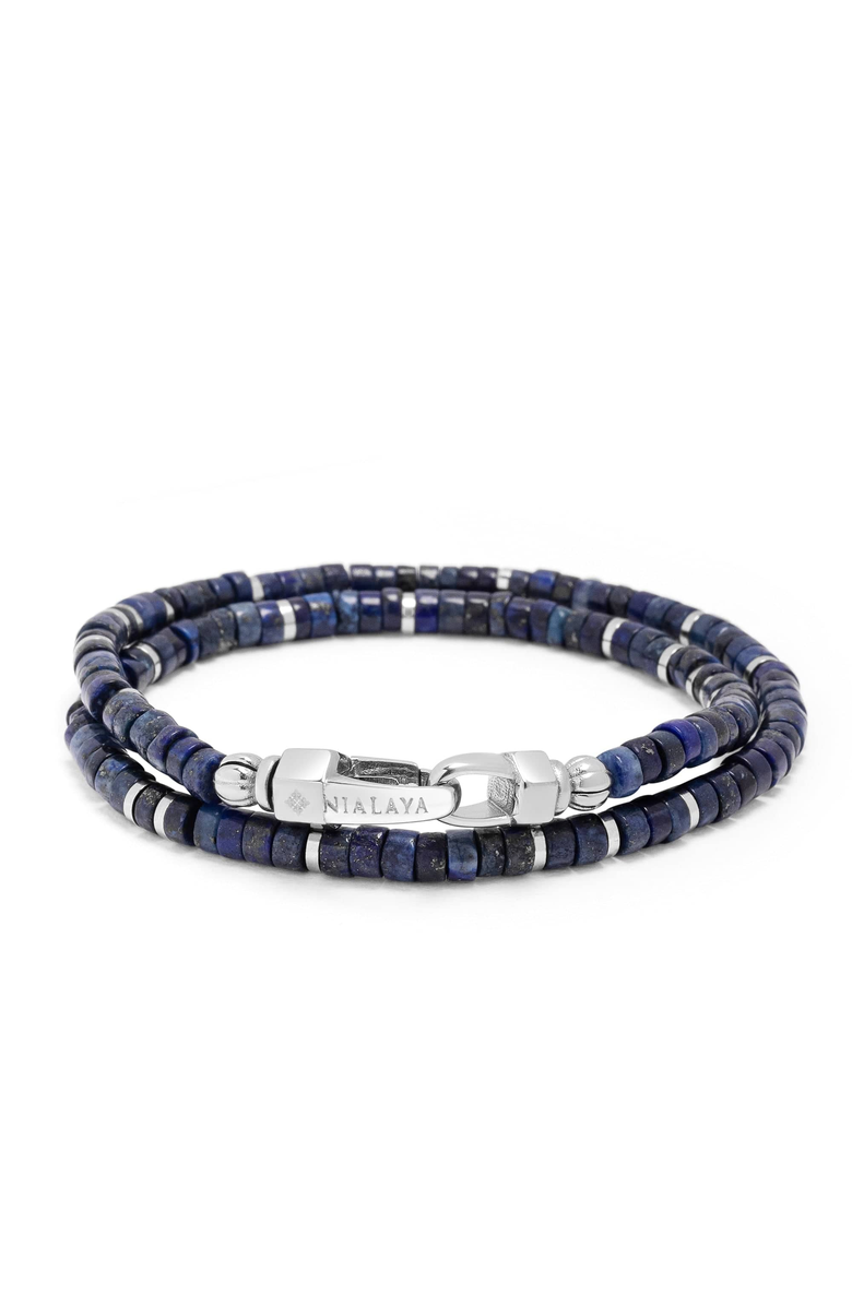Nialaya Blue Lapis Heishi Wrap Bracelet, Main, color, Blue Lapis
