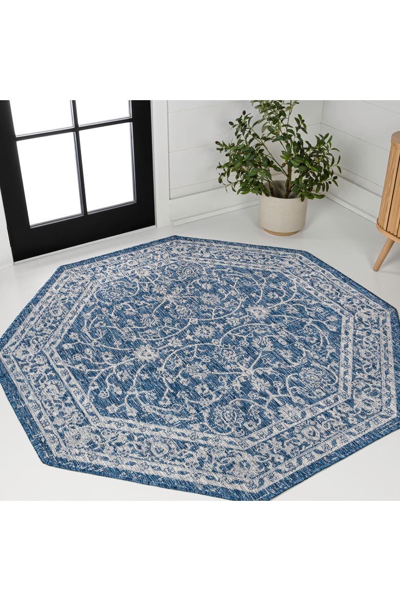 Palazzo Vine and Border Textured Weave Indoor/Outdoor Rug, Alternate, color, Navy/Gray