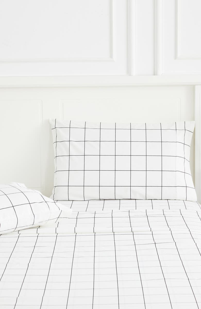 MELANGE HOME Grid Percale Cotton Pillowcase Set, Alternate, color, Black
