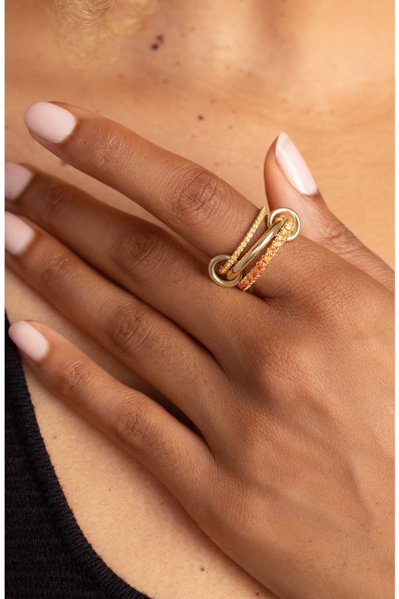 Norah Pavé Orange Sapphire Linked Ring, Alternate, color, YELLOW GOLD