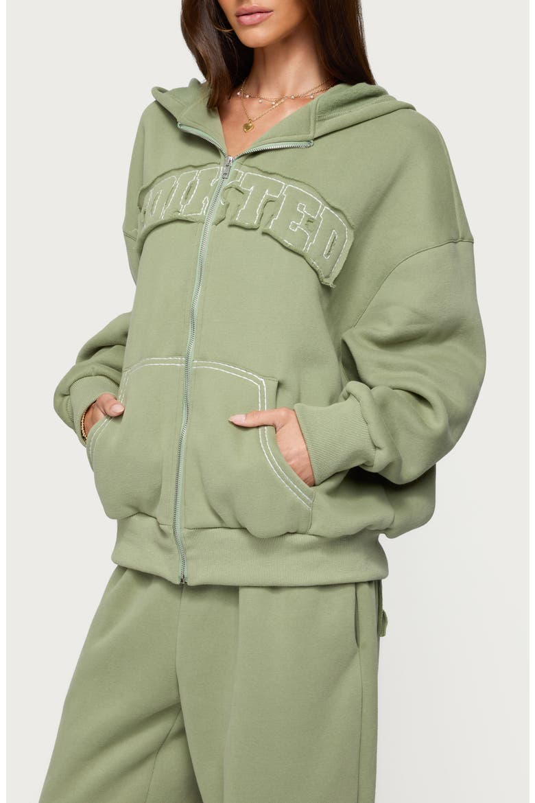 Forever Appliqué Zip Hoodie, Alternate, color, OLIVE