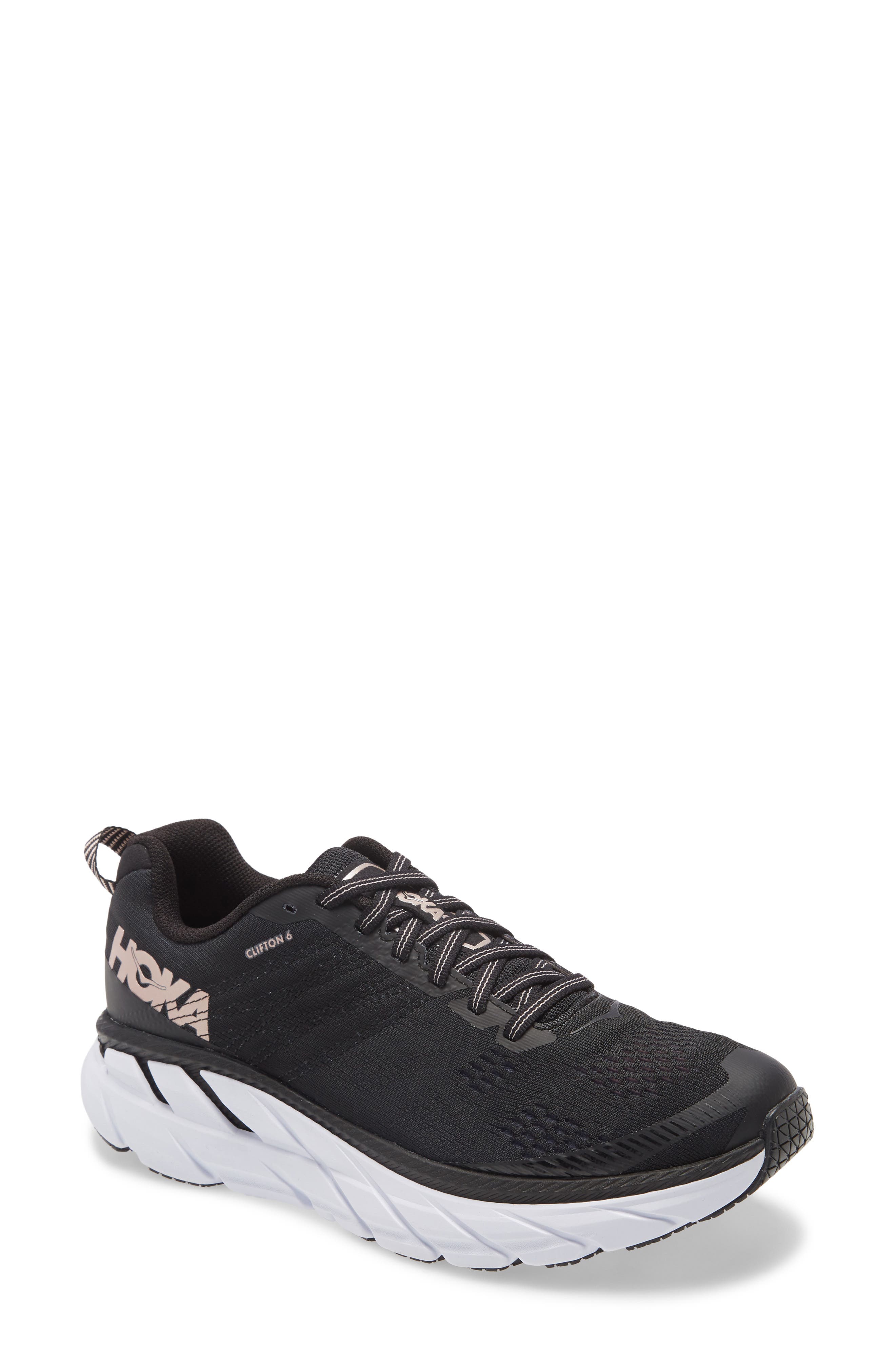 Clifton 6 Running Shoe, Main, color, BLACK/ ROSE GOLD
