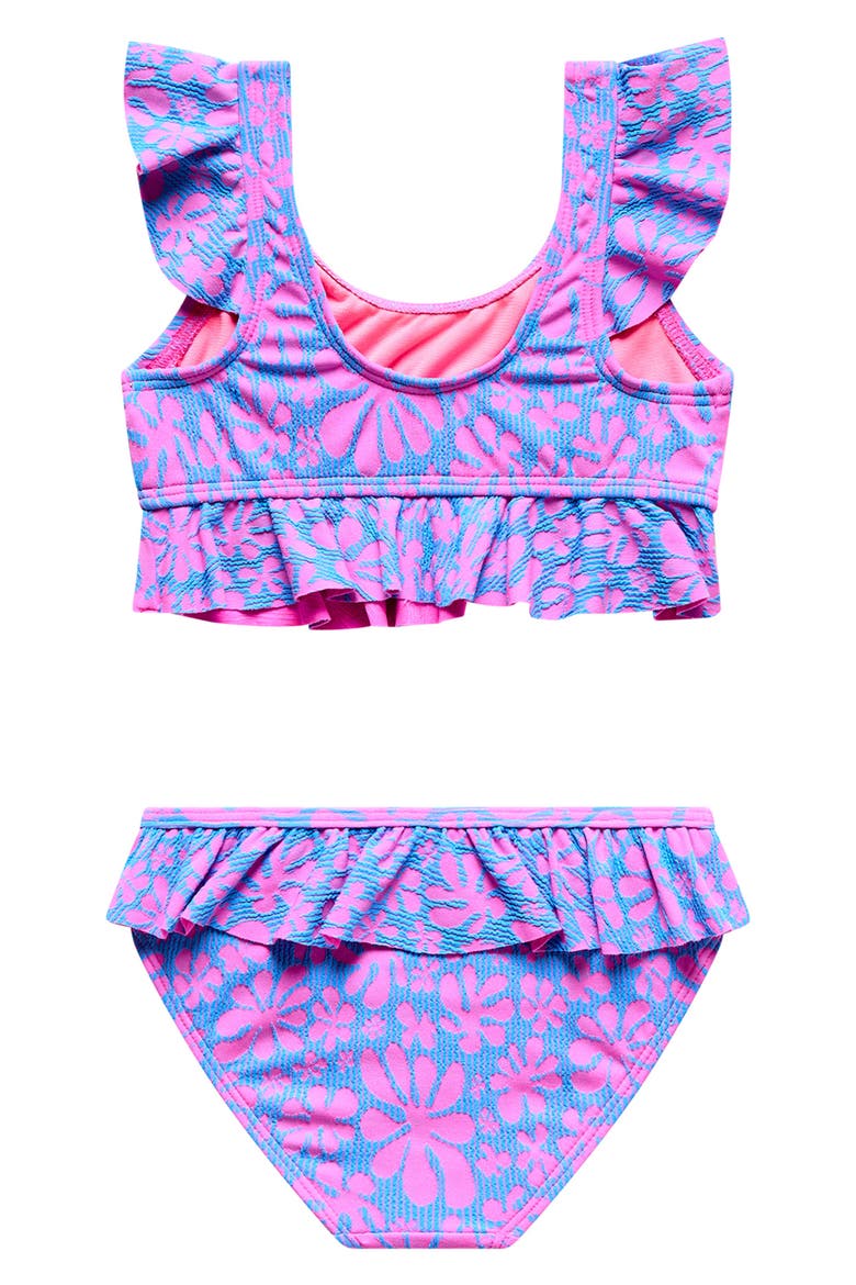Flower Power Ruffle Two-Piece Swimsuit, Alternate, color, BLUE/ PINK MULTI