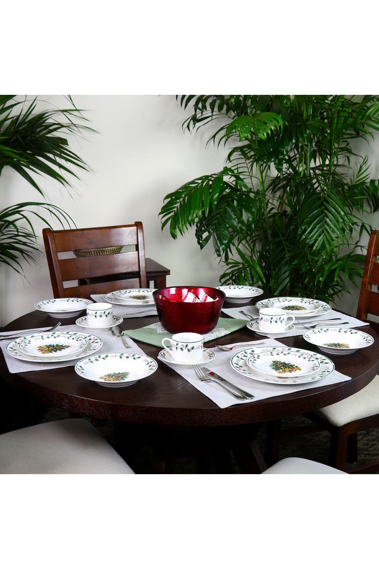 20 Piece Ceramic Christmas Tree Trimming Dinnerware Set, Alternate, color, White
