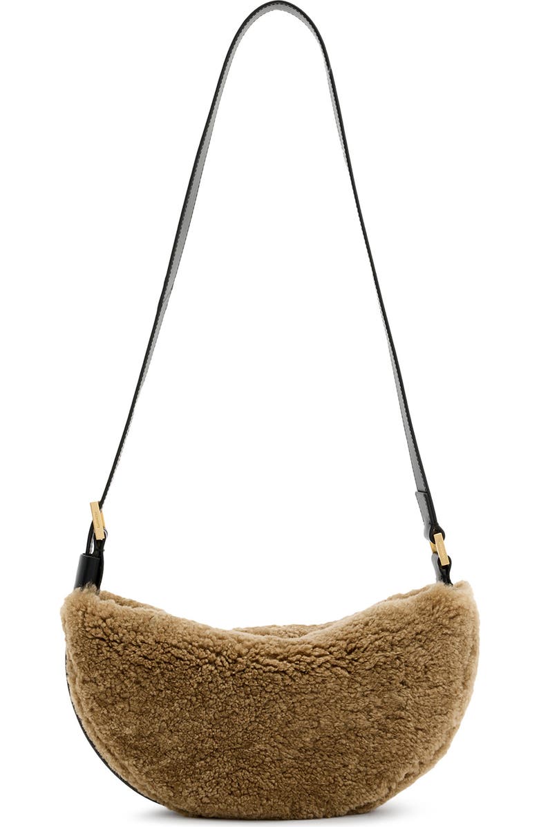 AllSaints Half Moon Genuine Shearling Crossbody, Main, color,