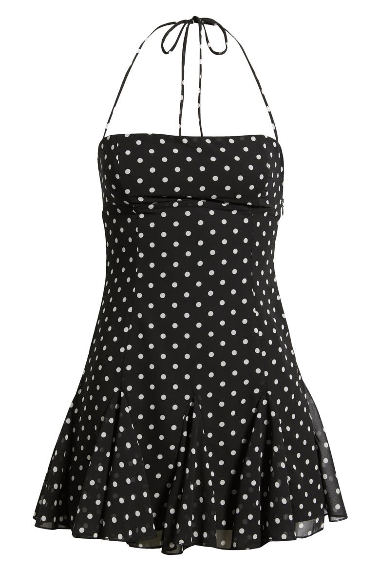 Delamere Polka Dot Halter Minidress, Alternate, color, BLACK / WHITE