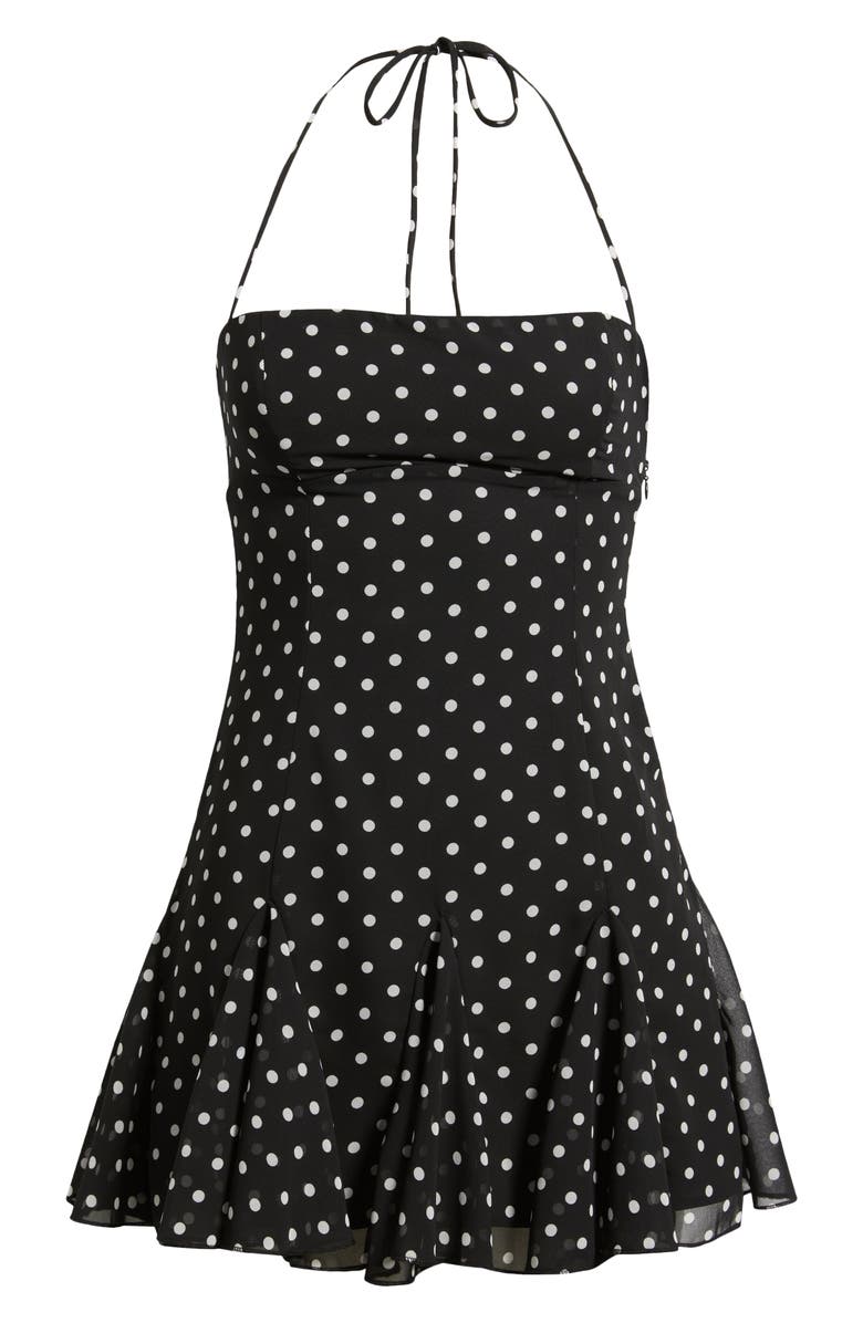 Princess Polly Delamere Polka Dot Halter Minidress, Main, color, Black / White