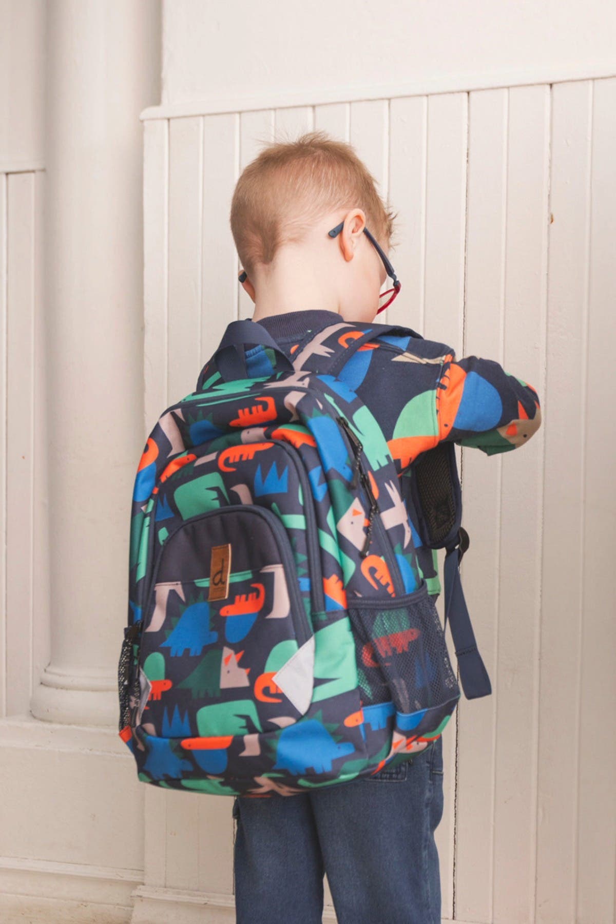 Deux par Deux Dinosaur Lightweight Spacious Backpack, Alternate, color, Navy Dinosaur Print