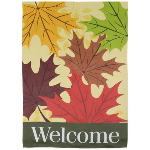 Red and Yellow Fall Leaves Welcome Outdoor House Flag 28" x 40"