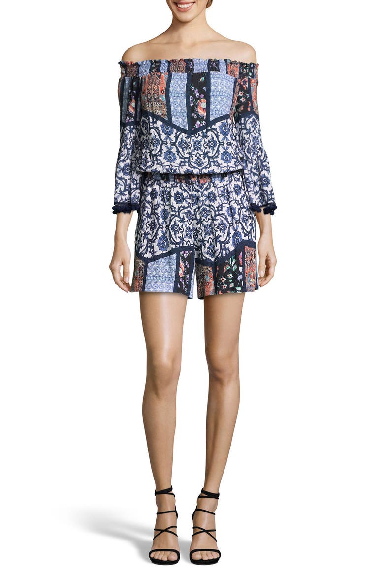 Off the Shoulder Romper, Main, color, NAVY