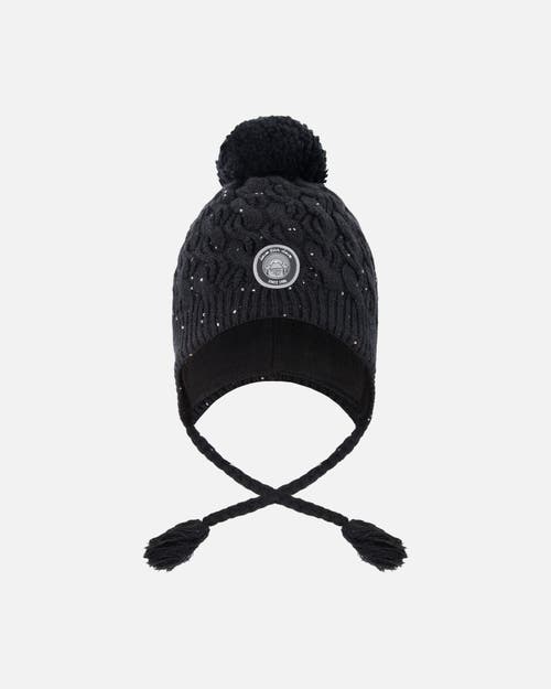 Deux Par Deux Winter Peruvian Knit Hat With Pompom And Lining In Black