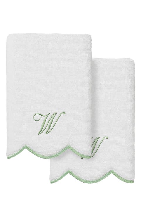Adornia Scallop Personalized Monogram 2-Piece Washcloth Set
