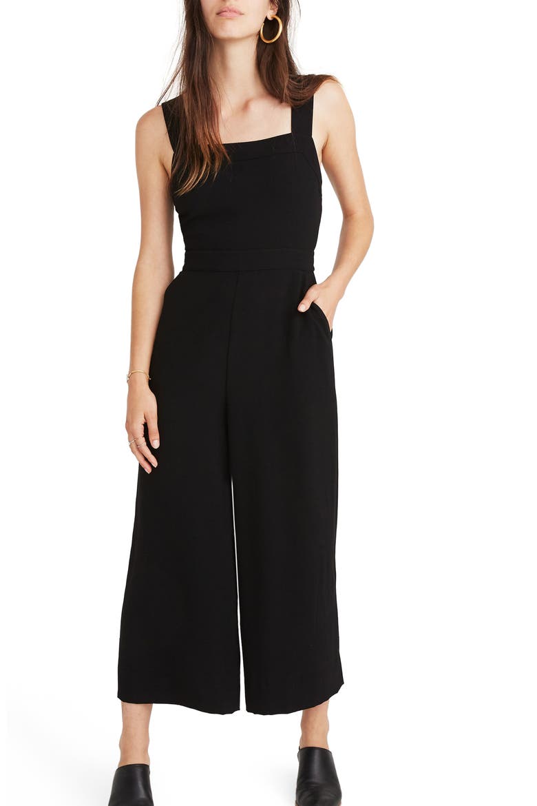 Apron Bow Back Jumpsuit, Alternate, color, TRUE BLACK