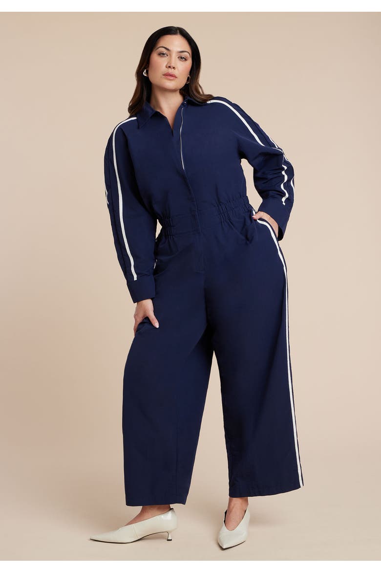 Track Detail Jumpsuit, Alternate, color, MARITIME BLUE