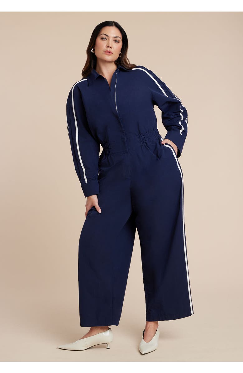 ELOQUII Track Detail Jumpsuit, Alternate, color, Maritime Blue