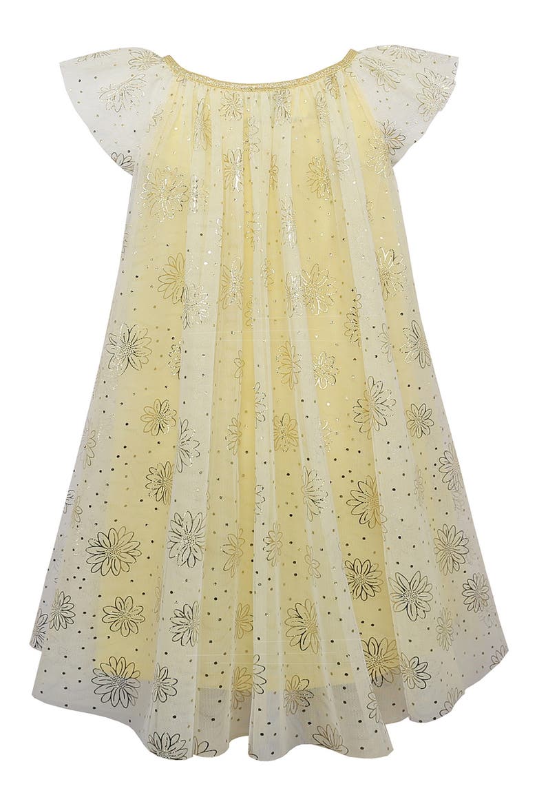 Kids' Flutter Sleeve Foil Star Dress, Alternate, color, YELLOW