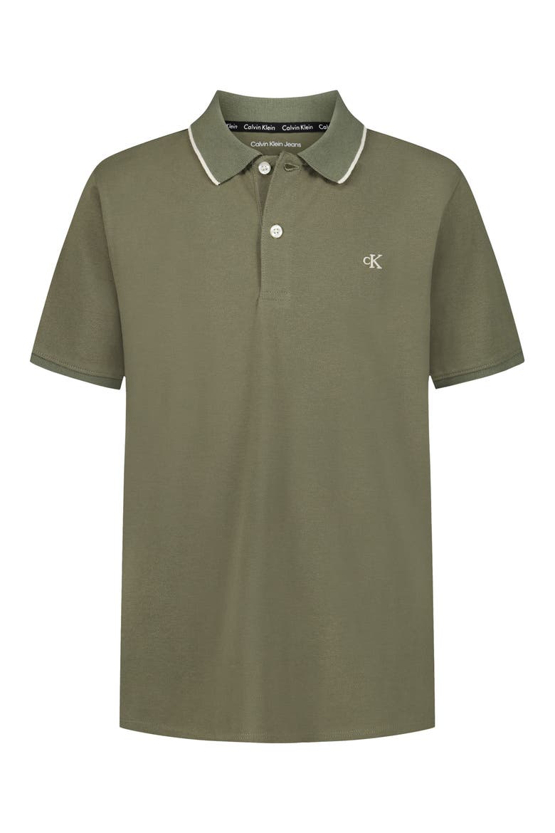 Kids' Tipped Piqué Polo, Main, color, DUSTY OLIVE