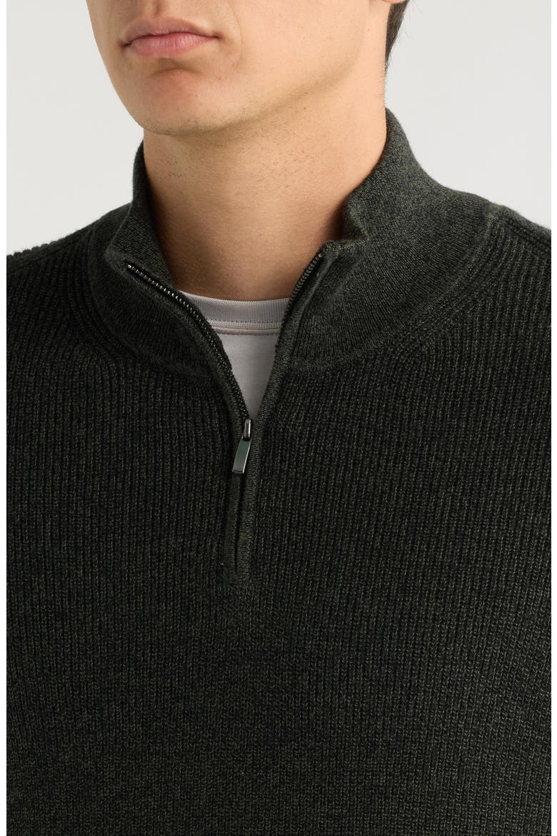 Cotton & Cashmere Quarter Zip Sweater, Alternate, color, GREEN ROSIN MARL