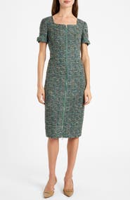 Santorelli Bri Short Sleeve Zippered Tweed Dress