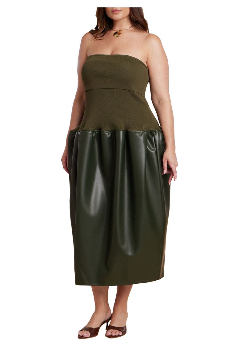 Faux Leather Sweater Mixed Dress, Main, color, DARK OLIVE GREEN