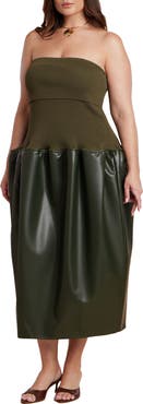 ELOQUII Faux Leather Sweater Mixed Dress
