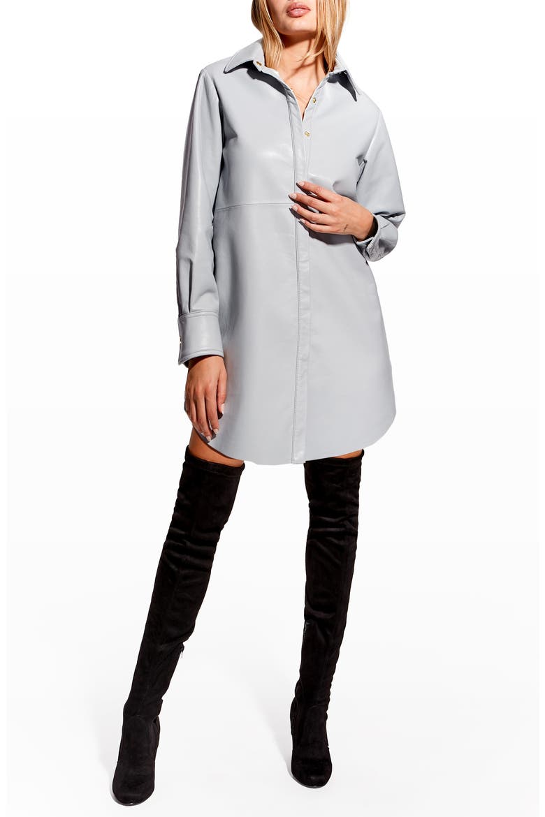Bonsoir Long Sleeve Recycled Leather Shirtdress, Main, color, CASHMERE GREY