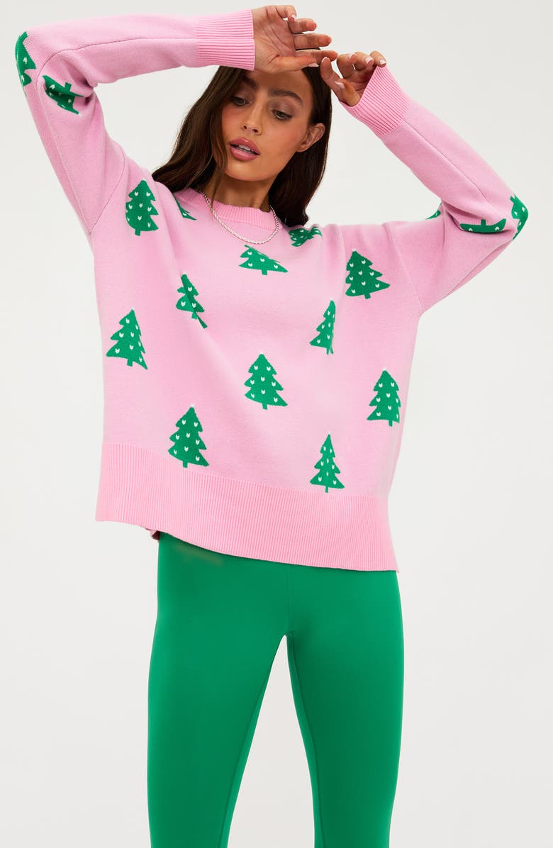 Beach Riot Callie Christmas Tree Sweater, Alternate, color, Pink