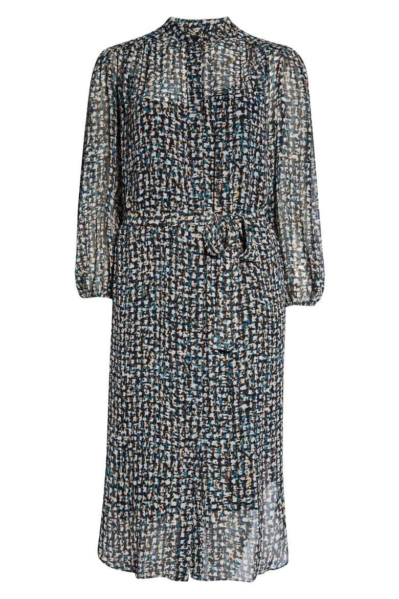 Abstract Print Long Sleeve Shirtdress, Alternate, color, BLACK/ SEA BLUE