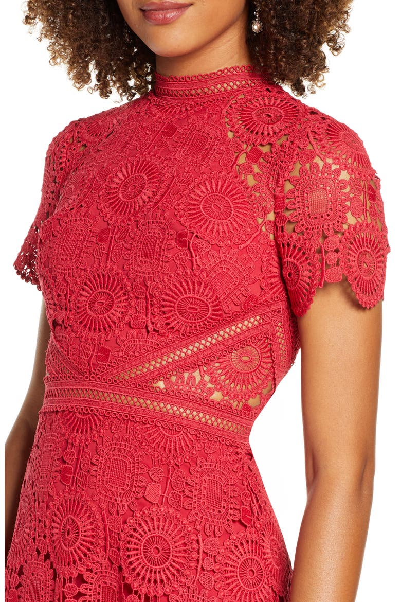 Lace Midi Cocktail Dress, Alternate, color, LIPSTICK