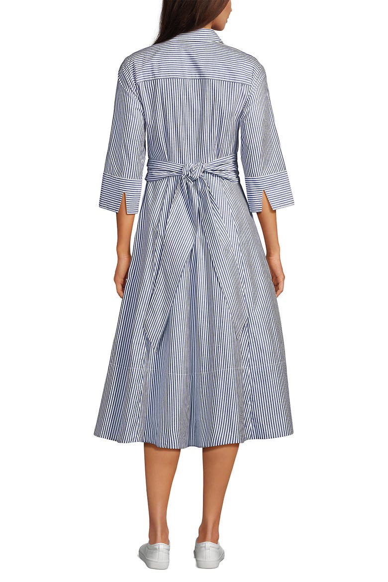 Poplin Midi Wrap Front Dress, Alternate, color, Midnight Sky Pinstripe