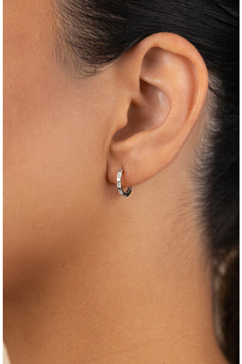 Cubic Zirconia Baguette Hoop Earrings, Alternate, color, SILVER
