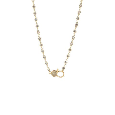CZ Round Bezel Station Pave Lobster Clasp Chain Necklace