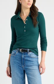 Caslon® Long Sleeve Rib Polo Top
