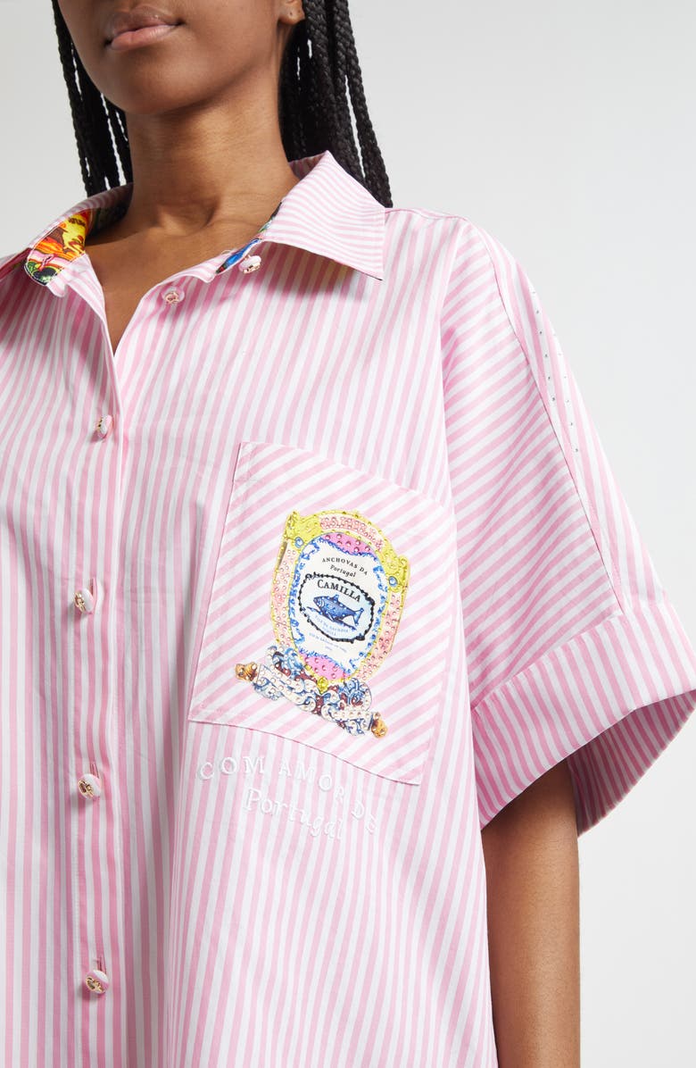 Camilla Salty Splendor Patch Oversize Tunic Shirt, Alternate, color, 