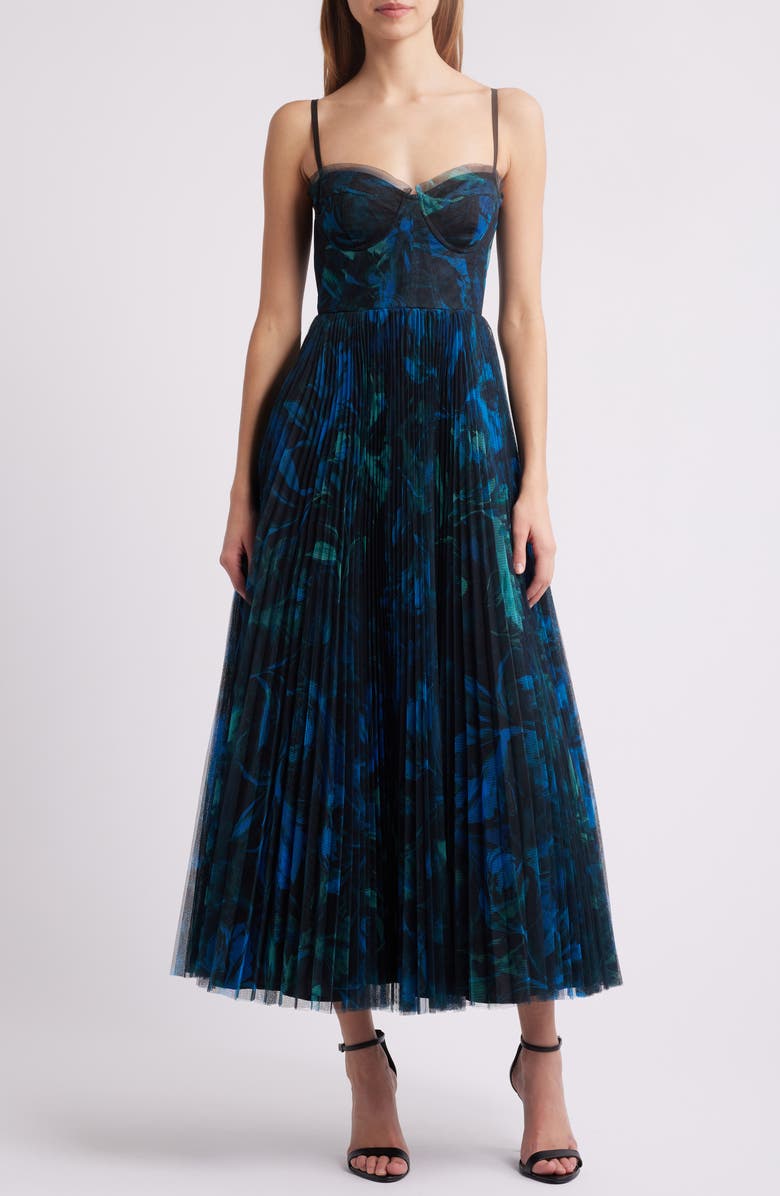 Hutch Corset Pleated Maxi Dress, Main, color, Dark Blue Floral