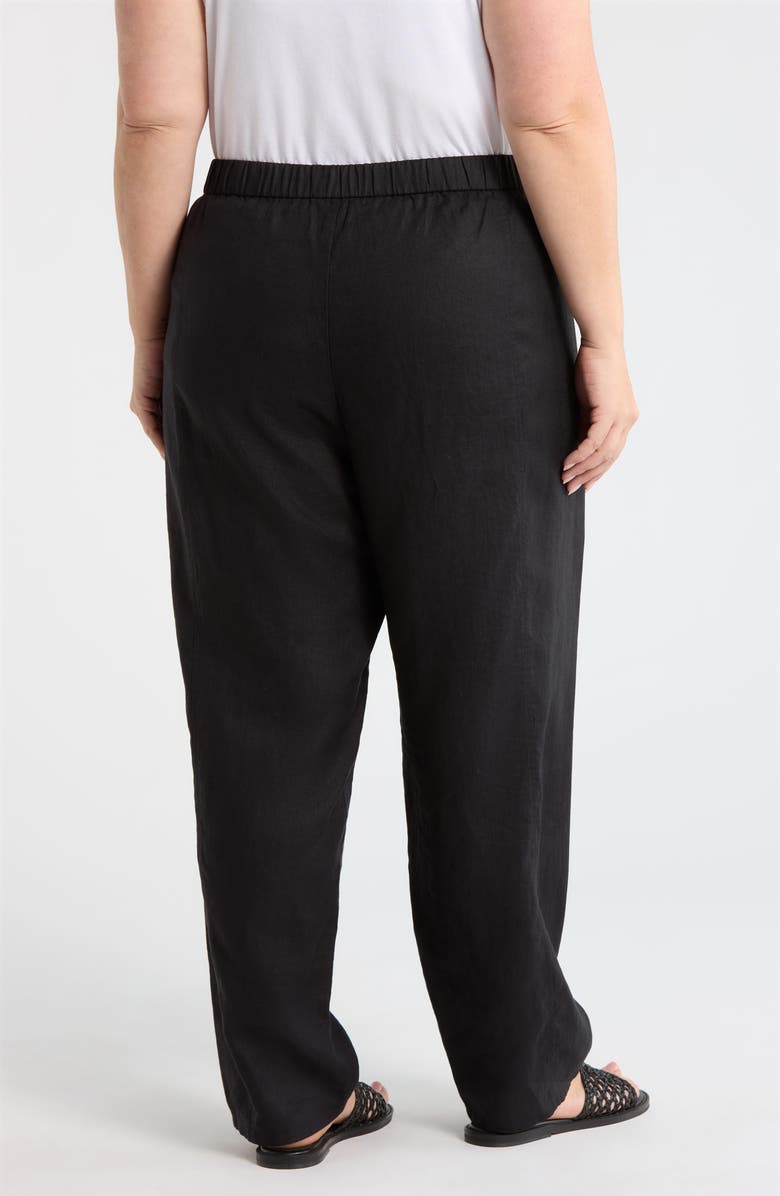 Eileen Fisher Pleated Organic Linen Ankle Lantern Pants, Alternate, color, Black