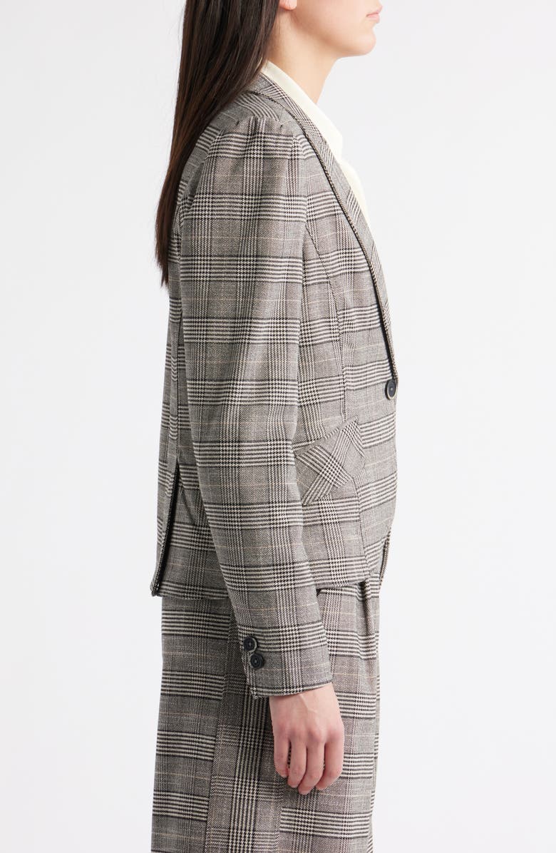 Wit & Wisdom Glen Plaid Puff Shoulder Blazer, Alternate, color, Birch Black Multi