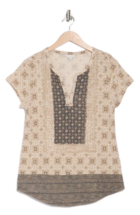 Print Notched Neck Top