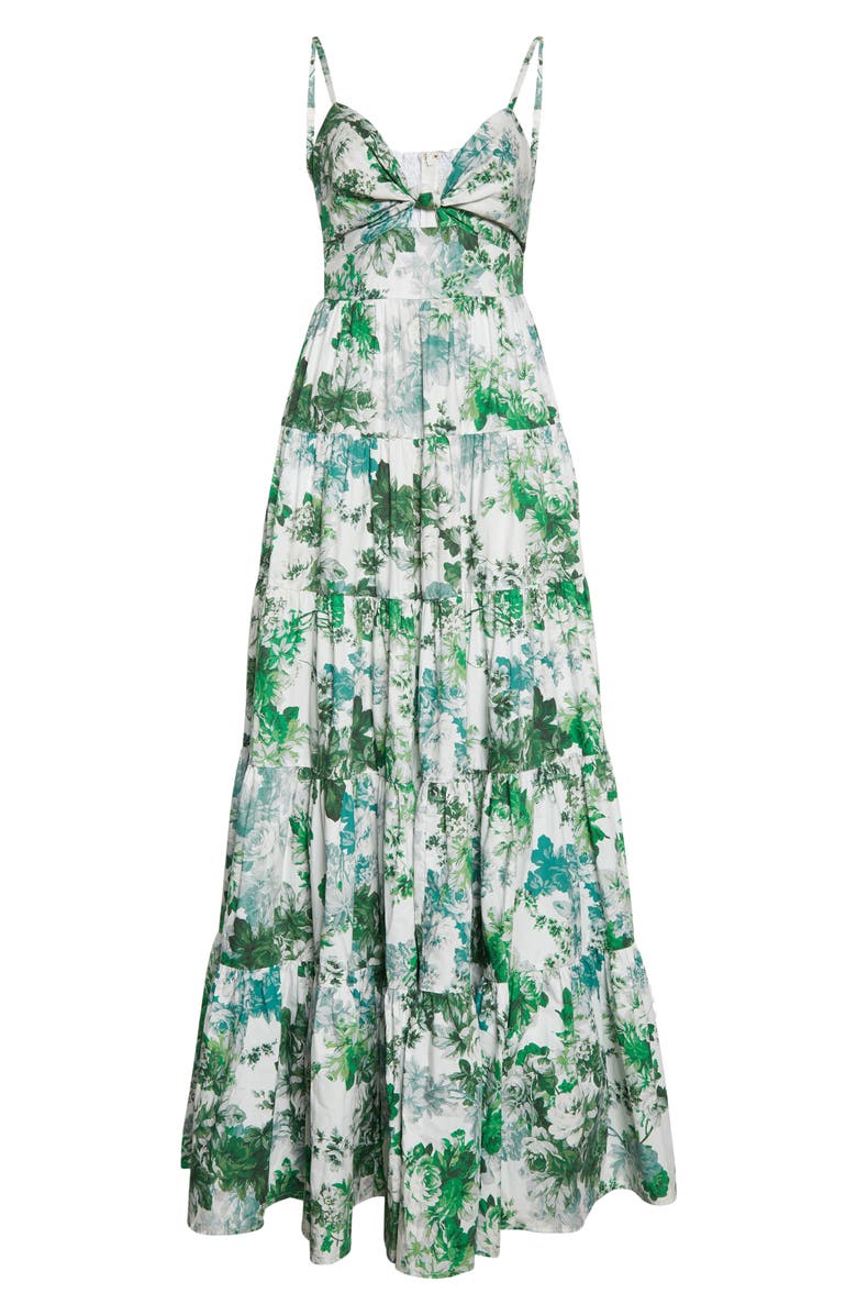 Cara Cara Delilah Tiered Floral Print Cutout Cotton Poplin Maxi Dress, Alternate, color, Nordic Fields Olive