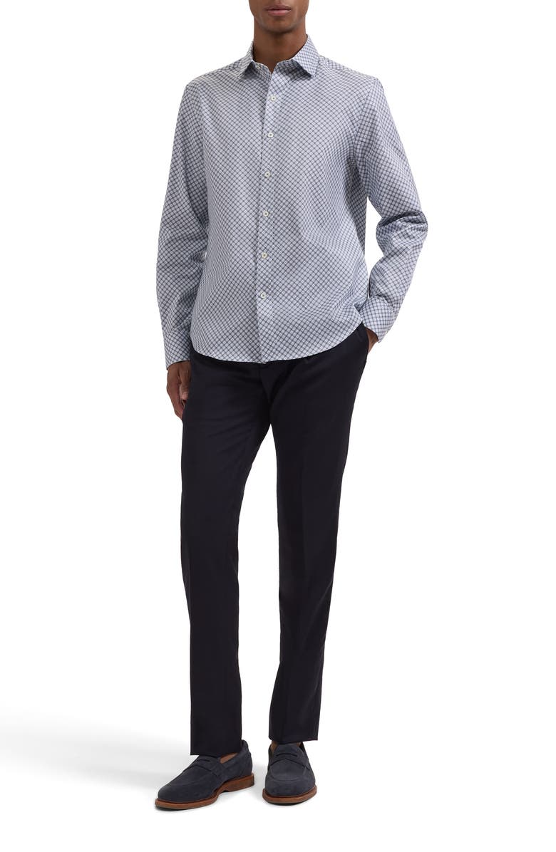 Bugatchi Axel Shaped Fit Geo Print Cotton Button-Up Shirt, Alternate, color, Navy