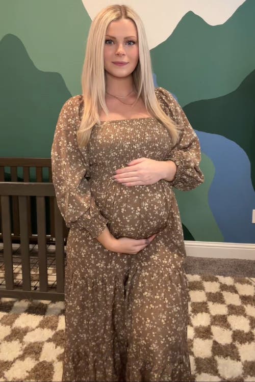 Pinkblush Floral Smocked Long Sleeve Maxi Dress In Brown